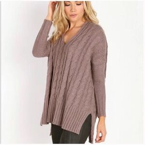 Free People Easy V Cable Mushroom Sweater Large